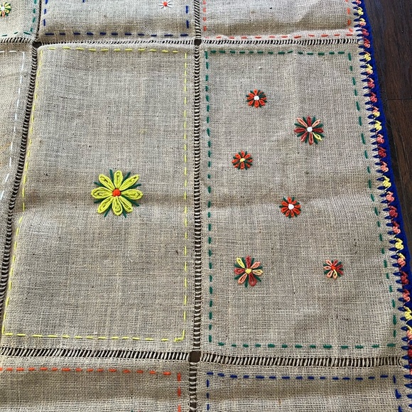 Boho Handmade Burlap Table Cloth - Size 104 in x 60 in. - Picture 2 of 7